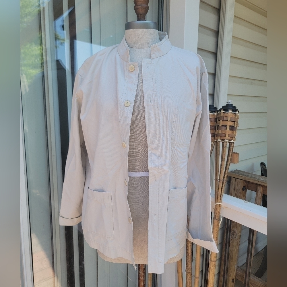 Eileen Fisher Hemp stretch stand collard jacket size M oversized